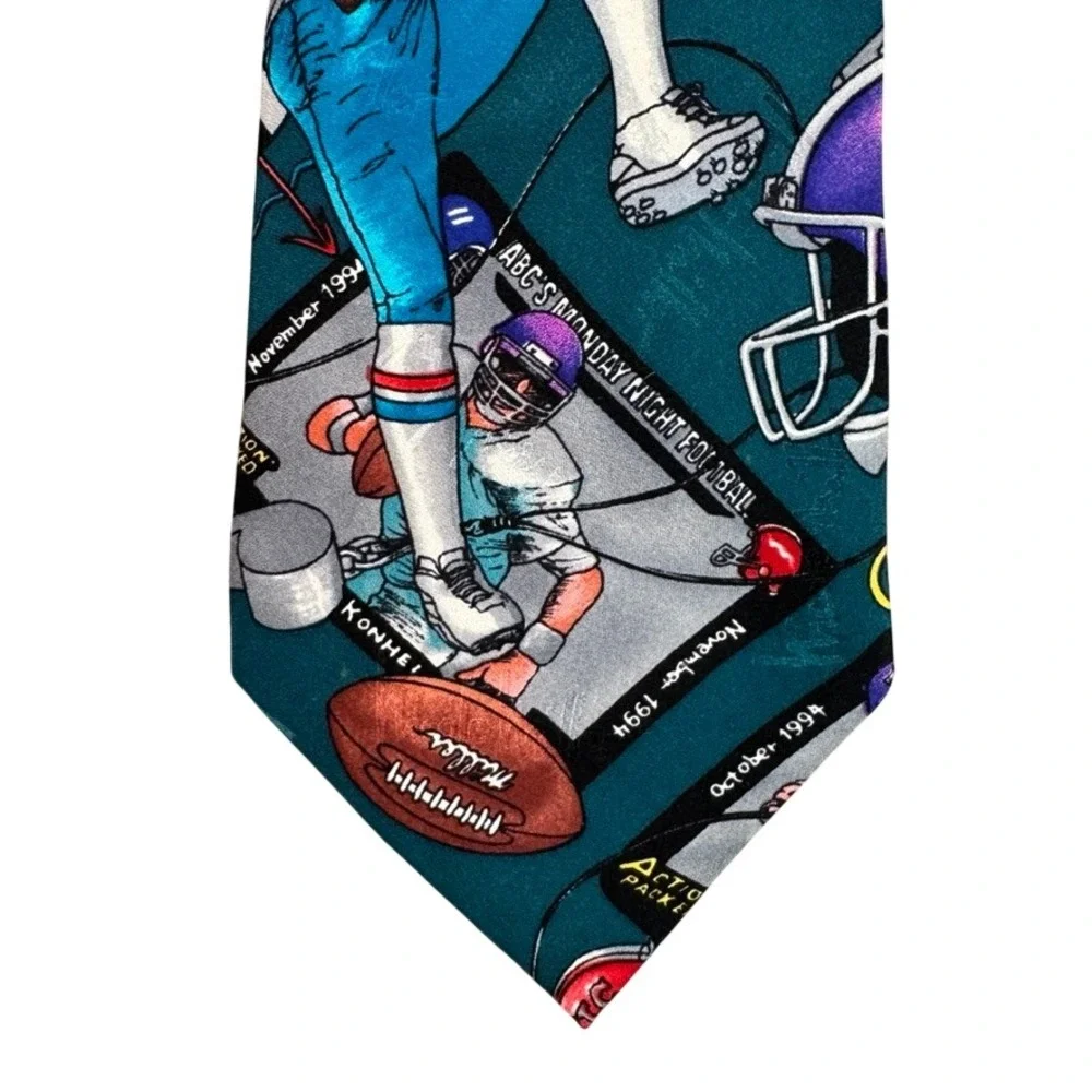 Nicole Miller 1994 ABC Monday Night Football Silk Tie Vintage Teal Sports NFL